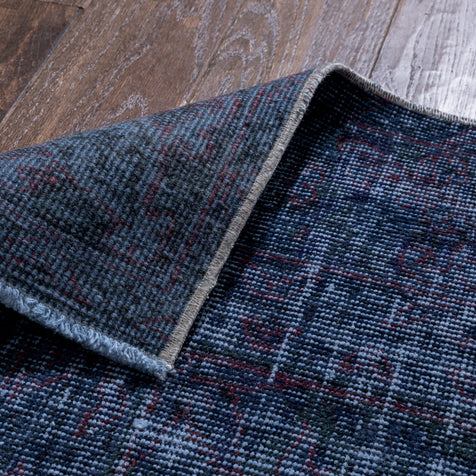 Azul Dark Blue Overdyed Medallion One-of-a-Kind Handmade Wool Area Rug 6'3" x 9'4"