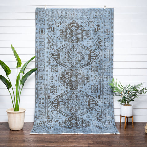 Bansi Light Blue Overdyed Medallion One-of-a-Kind Handmade Wool Area Rug 5'5" x 9'7"