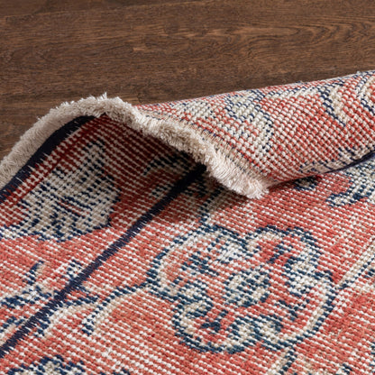 Elza Red & Navy Blue Persian Geometric Lattice Pattern One-of-a-Kind Handmade Wool Area Rug 2'7" x 10'4" Runner Well Woven