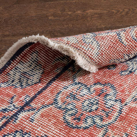 Elza Red & Navy Blue Persian Geometric Lattice Pattern One-of-a-Kind Handmade Wool Area Rug 2'7" x 10'4" Runner