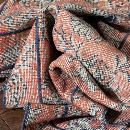 Elza Red & Navy Blue Persian Geometric Lattice Pattern One-of-a-Kind Handmade Wool Area Rug 2'7" x 10'4" Runner Well Woven
