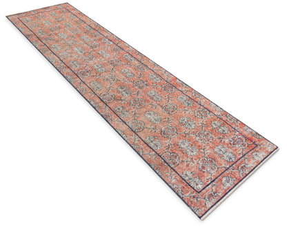 Elza Red & Navy Blue Persian Geometric Lattice Pattern One-of-a-Kind Handmade Wool Area Rug 2'7" x 10'4" Runner Well Woven
