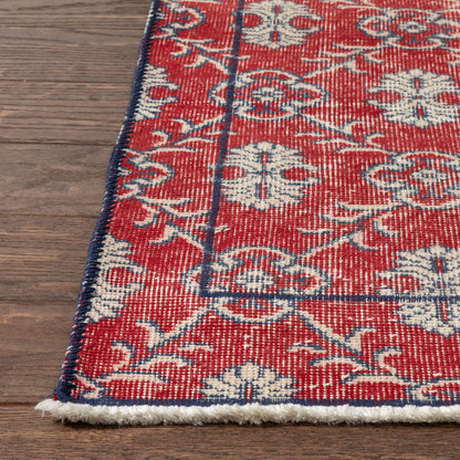 Lizee Red & Navy Blue Persian Geometric Lattice Pattern One-of-a-Kind Handmade Wool Area Rug 2'7" x 8'10" Runner Well Woven