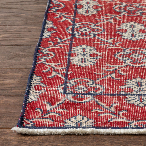 Lizee Red & Navy Blue Persian Geometric Lattice Pattern One-of-a-Kind Handmade Wool Area Rug 2'7" x 8'10" Runner