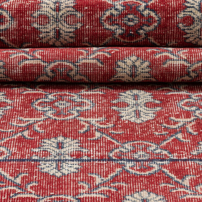 Lizee Red & Navy Blue Persian Geometric Lattice Pattern One-of-a-Kind Handmade Wool Area Rug 2'7" x 8'10" Runner Well Woven