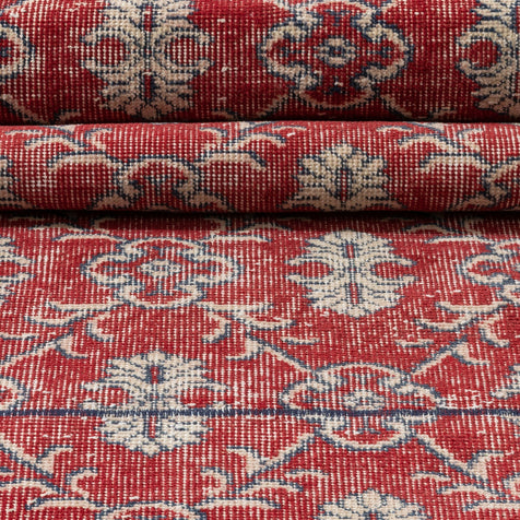 Lizee Red & Navy Blue Persian Geometric Lattice Pattern One-of-a-Kind Handmade Wool Area Rug 2'7" x 8'10" Runner
