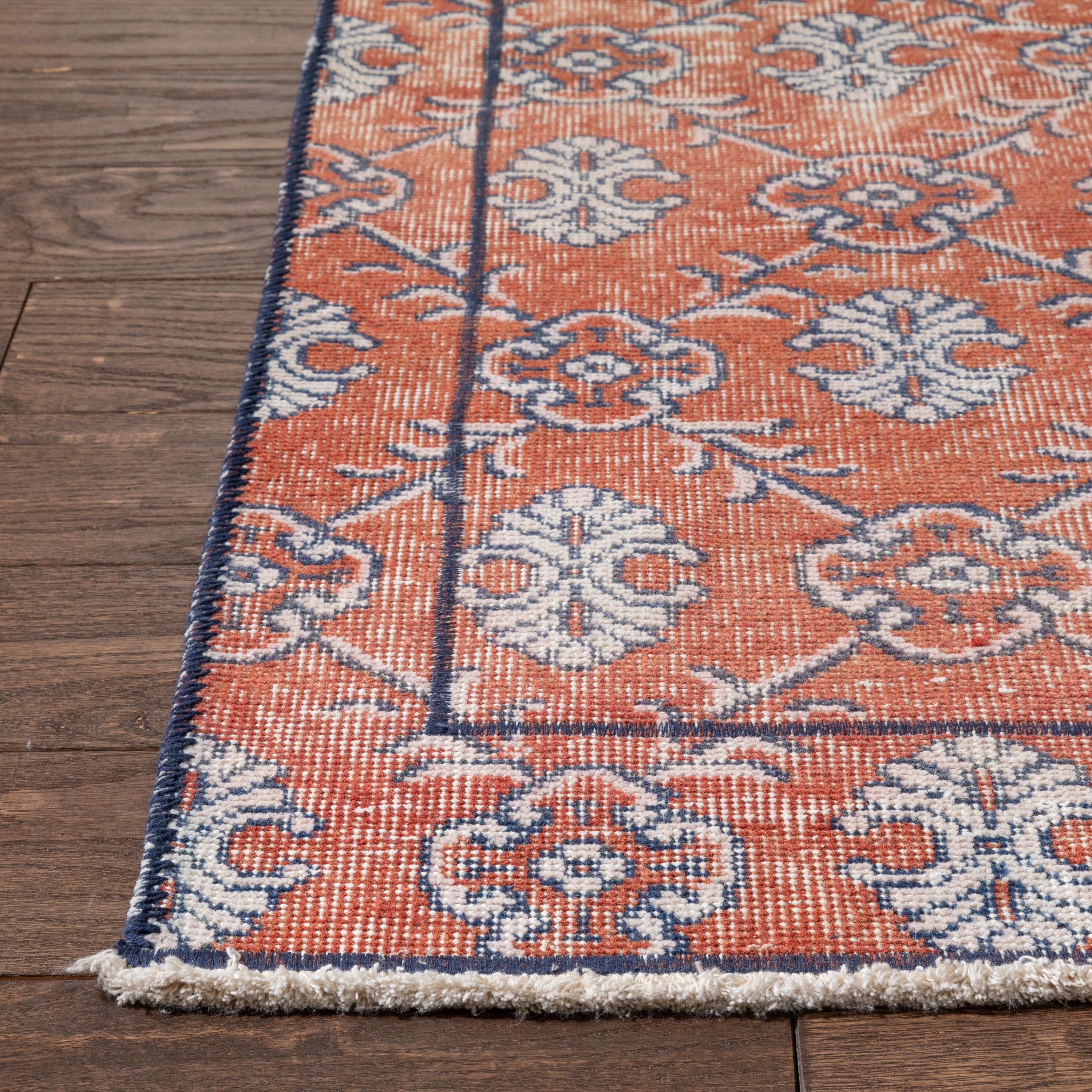 Enza Crimson & Navy Blue Persian Geometric Lattice Pattern One-of-a-Kind Handmade Wool Area Rug 2'8" x 10'8" Runner