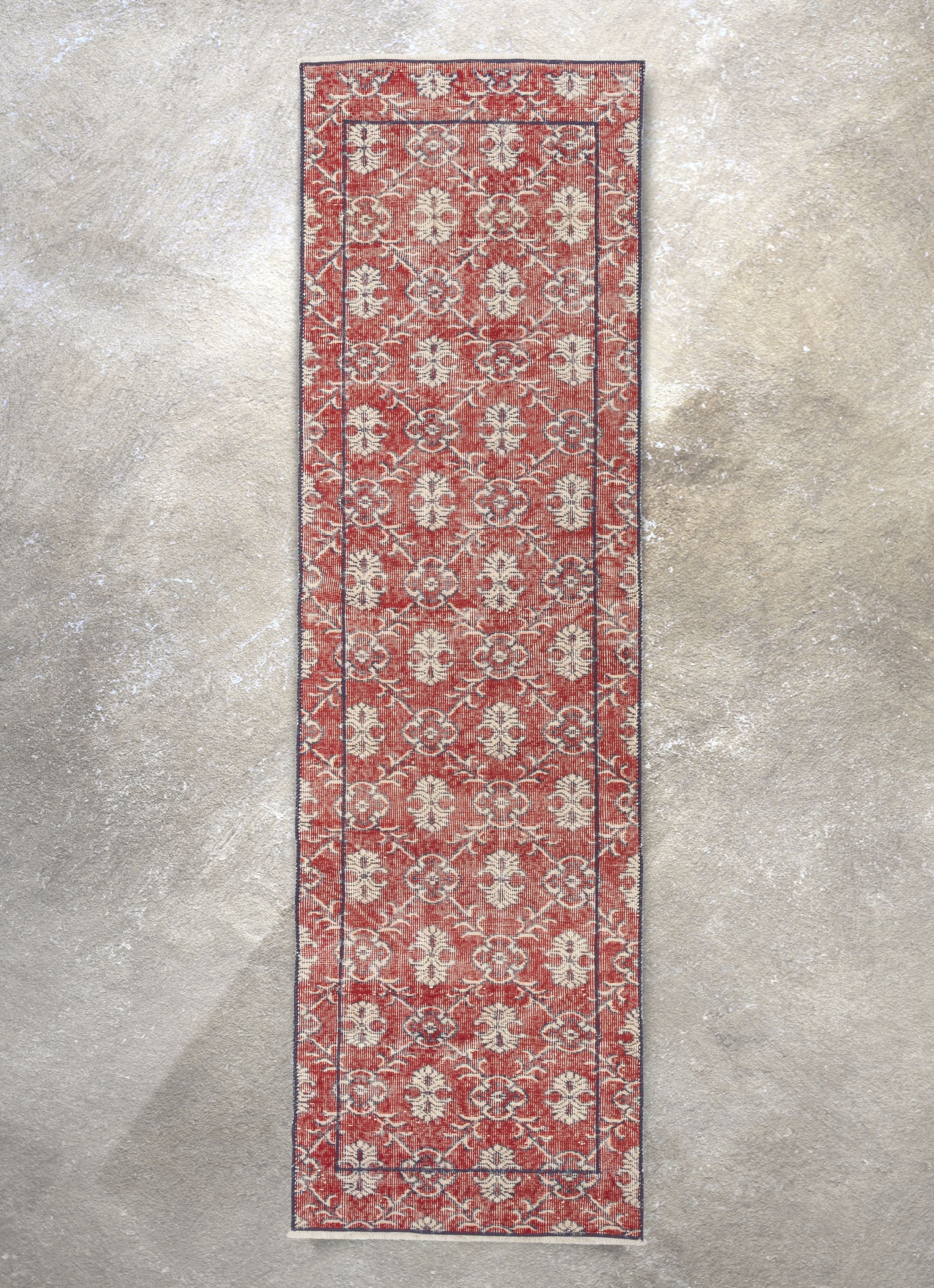 Nizzo Red & Navy Blue Persian Geometric Lattice Pattern One-of-a-Kind Handmade Wool Area Rug 2'7