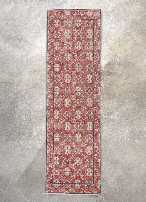 Nizzo Red & Navy Blue Persian Geometric Lattice Pattern One-of-a-Kind Handmade Wool Area Rug 2'7" x 8'10" Runner