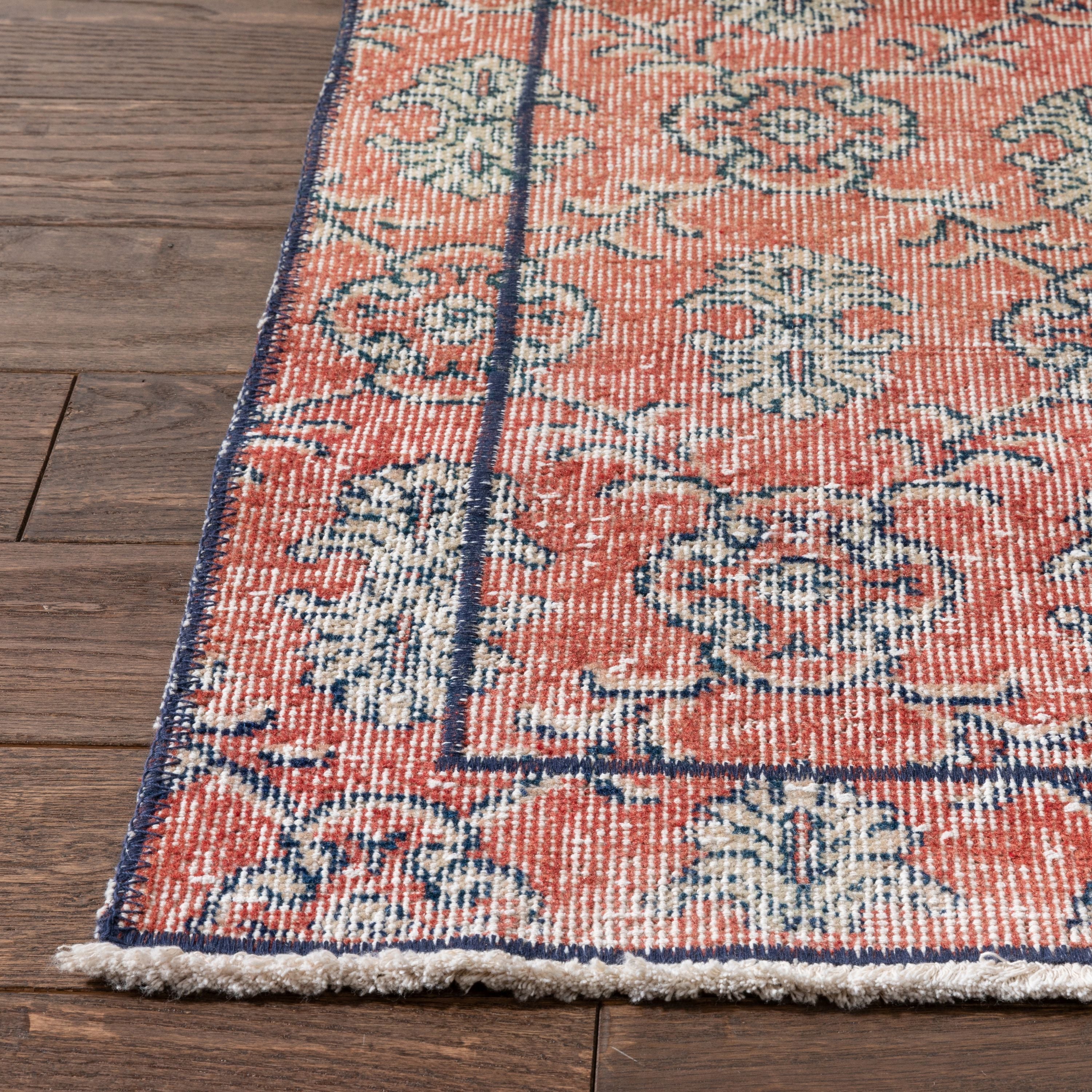 Tuzzi Red & Navy Blue Persian Geometric Lattice Pattern One-of-a-Kind Handmade Wool Area Rug 2'7" x 10'3" Runner