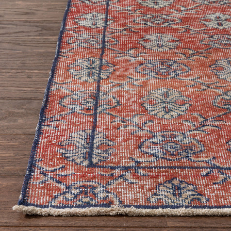 Ardon Red & Navy Blue Persian Geometric Lattice Pattern One-of-a-Kind Handmade Wool Area Rug 2'8" x 11'3" Runner