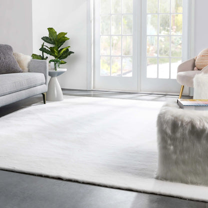 Crest Modern Glam Faux Fur Plush White Shag Rug Well Woven