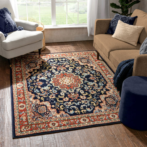 Nima Traditional Medallion Persian Navy Rug