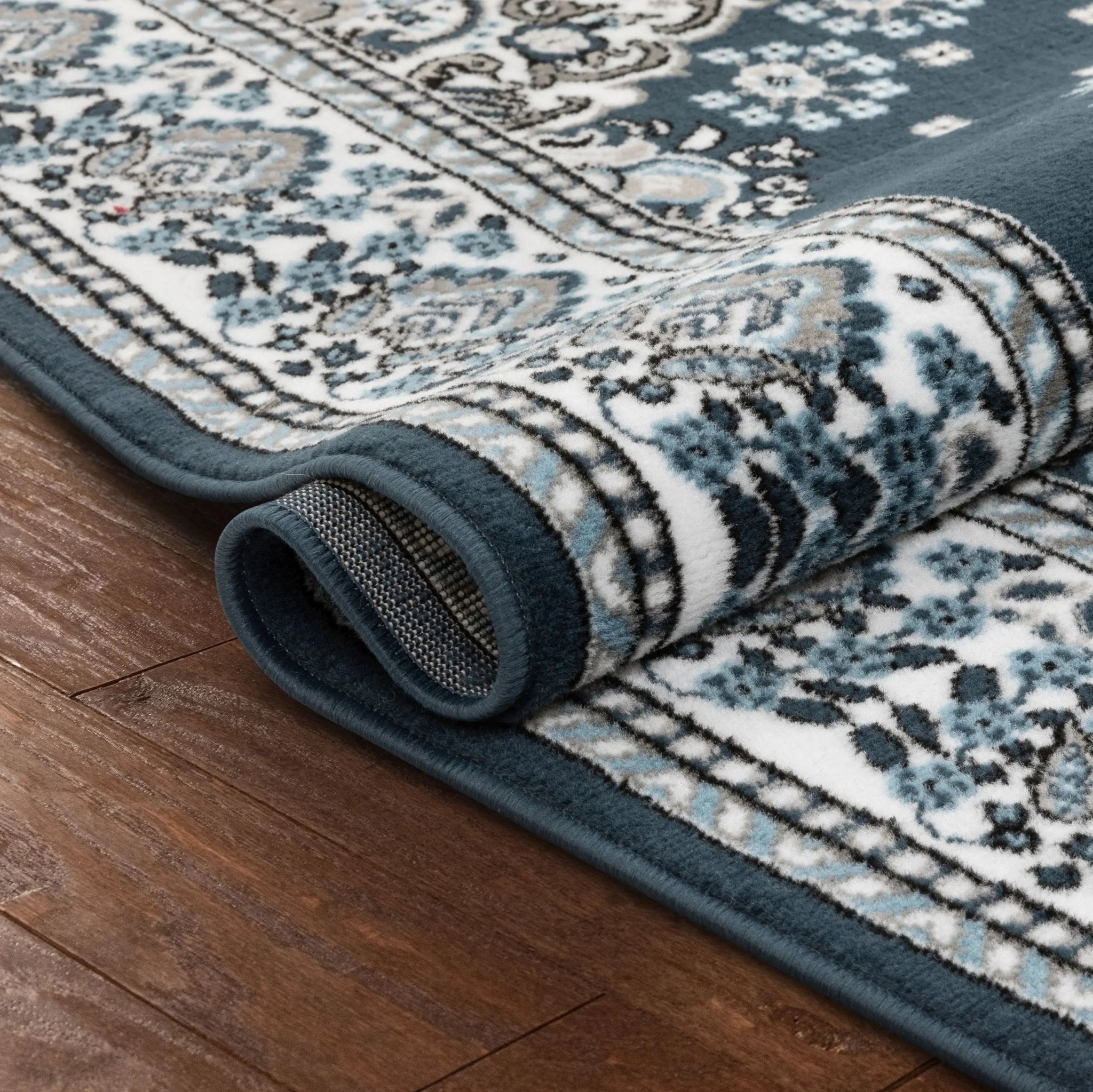 Malika Traditional Medallion Persian Floral Dark Blue 5'3" x 7'3" Rug Well Woven