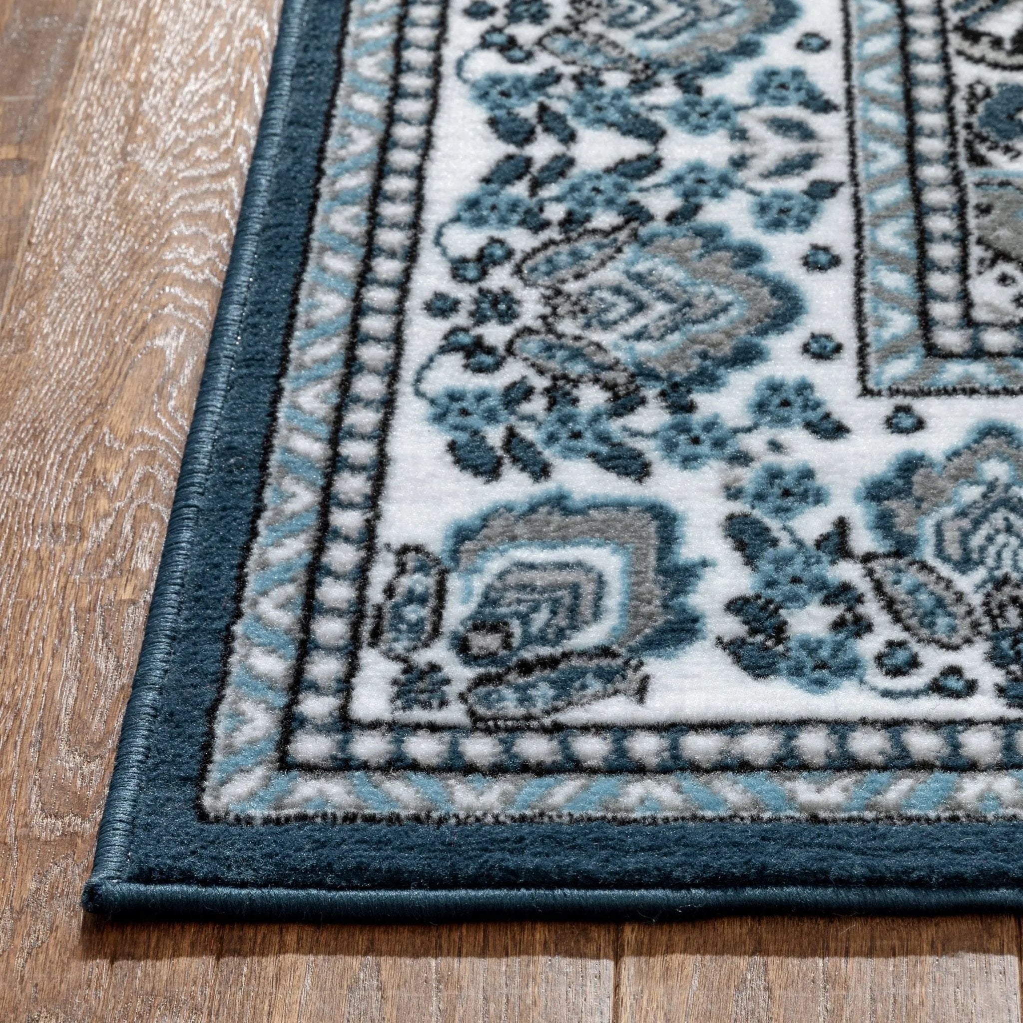 Malika Traditional Medallion Persian Floral Dark Blue 5'3" x 7'3" Rug Well Woven