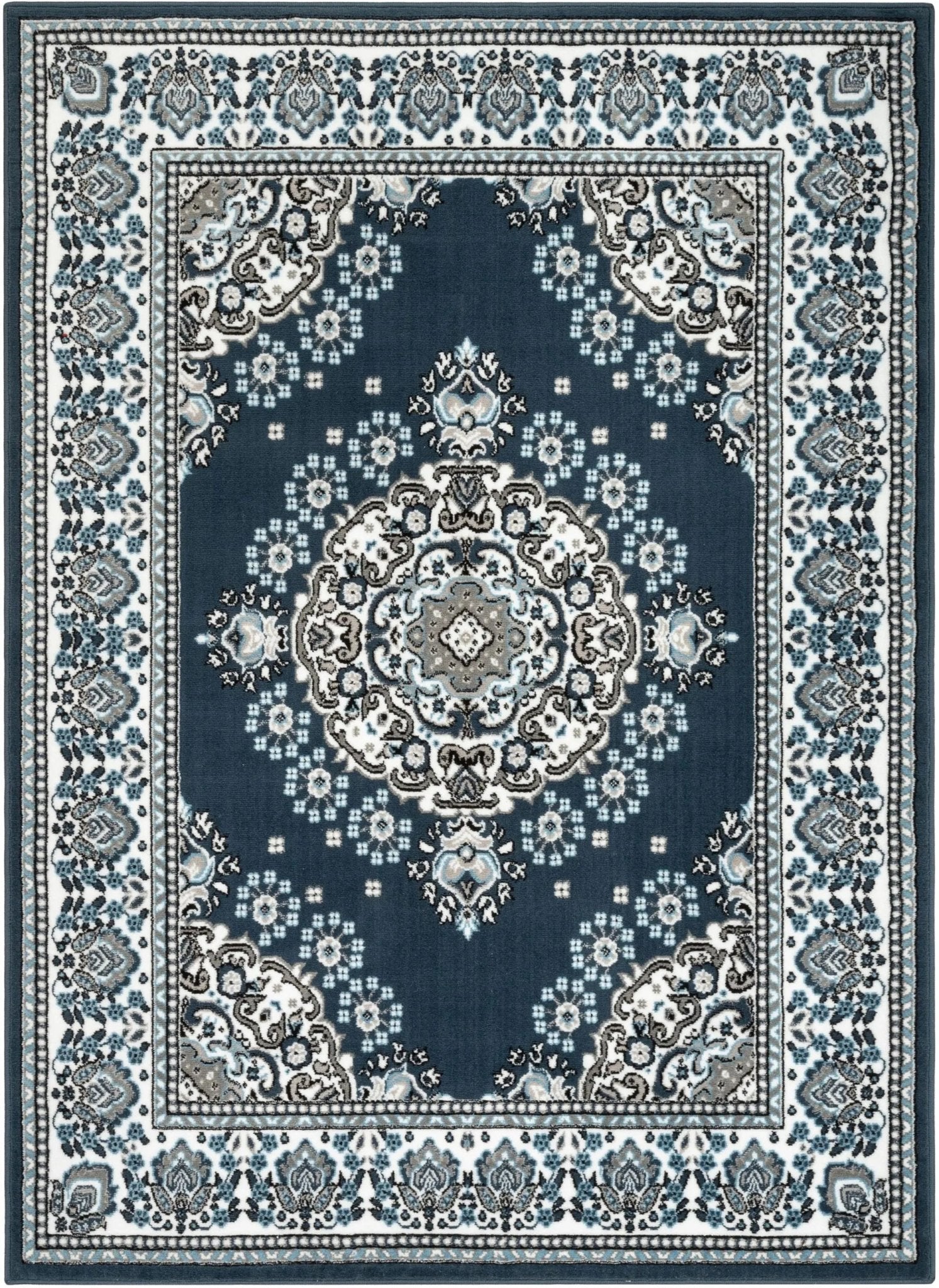 Malika Traditional Medallion Persian Floral Dark Blue 5'3" x 7'3" Rug Well Woven