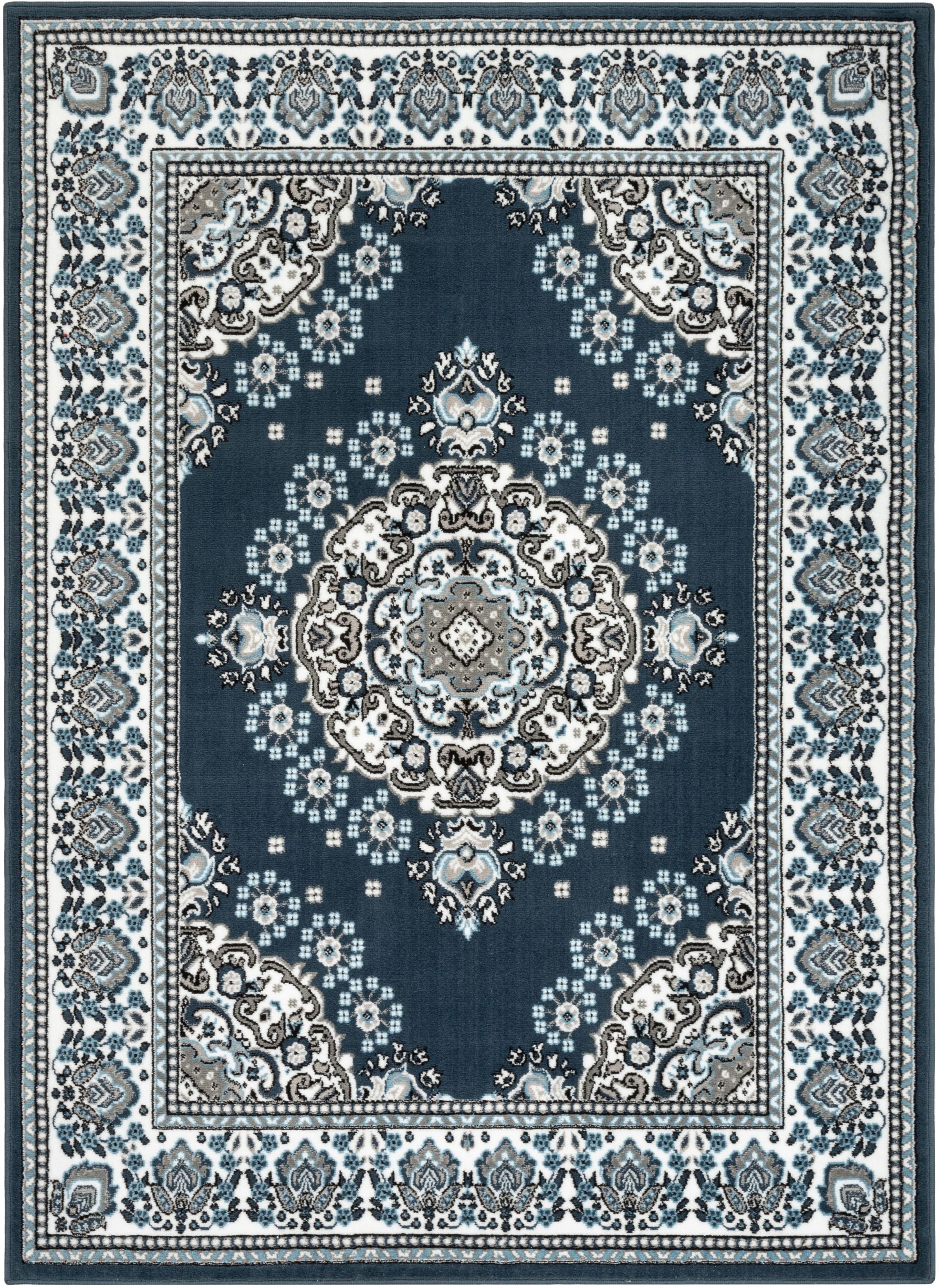 Malika Traditional Medallion Persian Floral Dark Blue 5'3" x 7'3" Rug