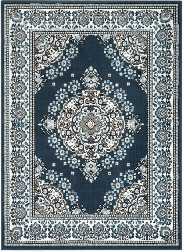 Malika Traditional Medallion Persian Floral Dark Blue Rug