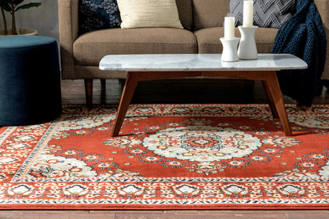 Malika Traditional Medallion Persian Floral Terracotta Rug