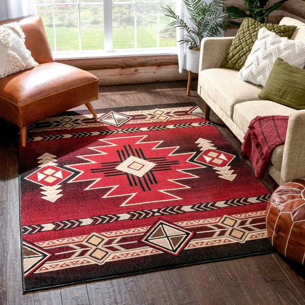 Dakota Tribal Aztec Southwestern Red Rug