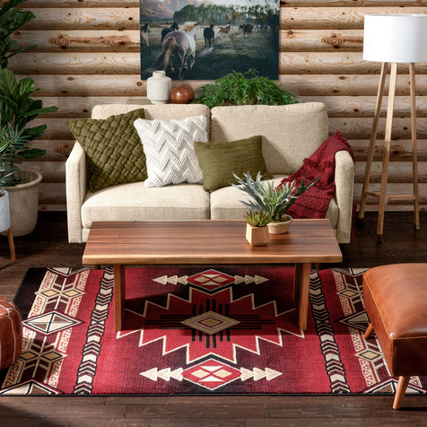 Dakota Tribal Aztec Southwestern Red Rug