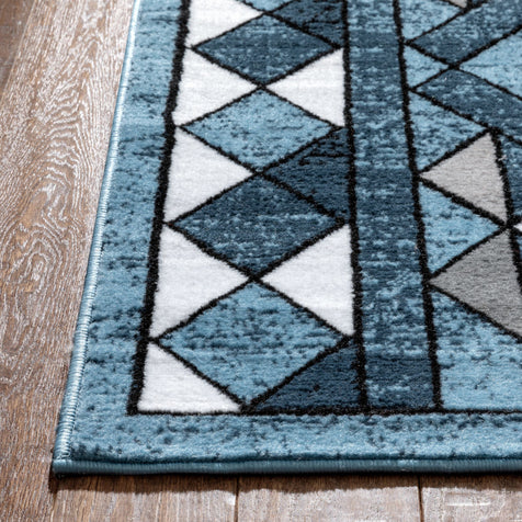 Enola Tribal Geometric Trellis Blue Rug