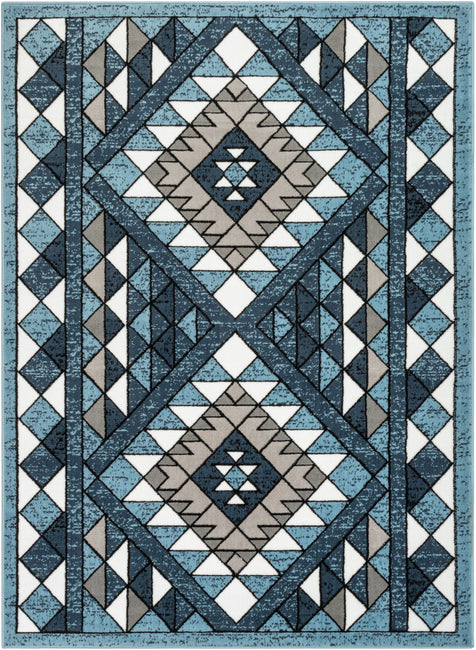 Enola Tribal Geometric Trellis Blue Rug