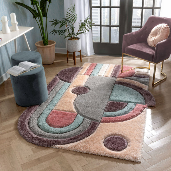 Nahla Modern Geometric Shag Lavender Light Blue 3D Textured Thick & Soft Shag Rug