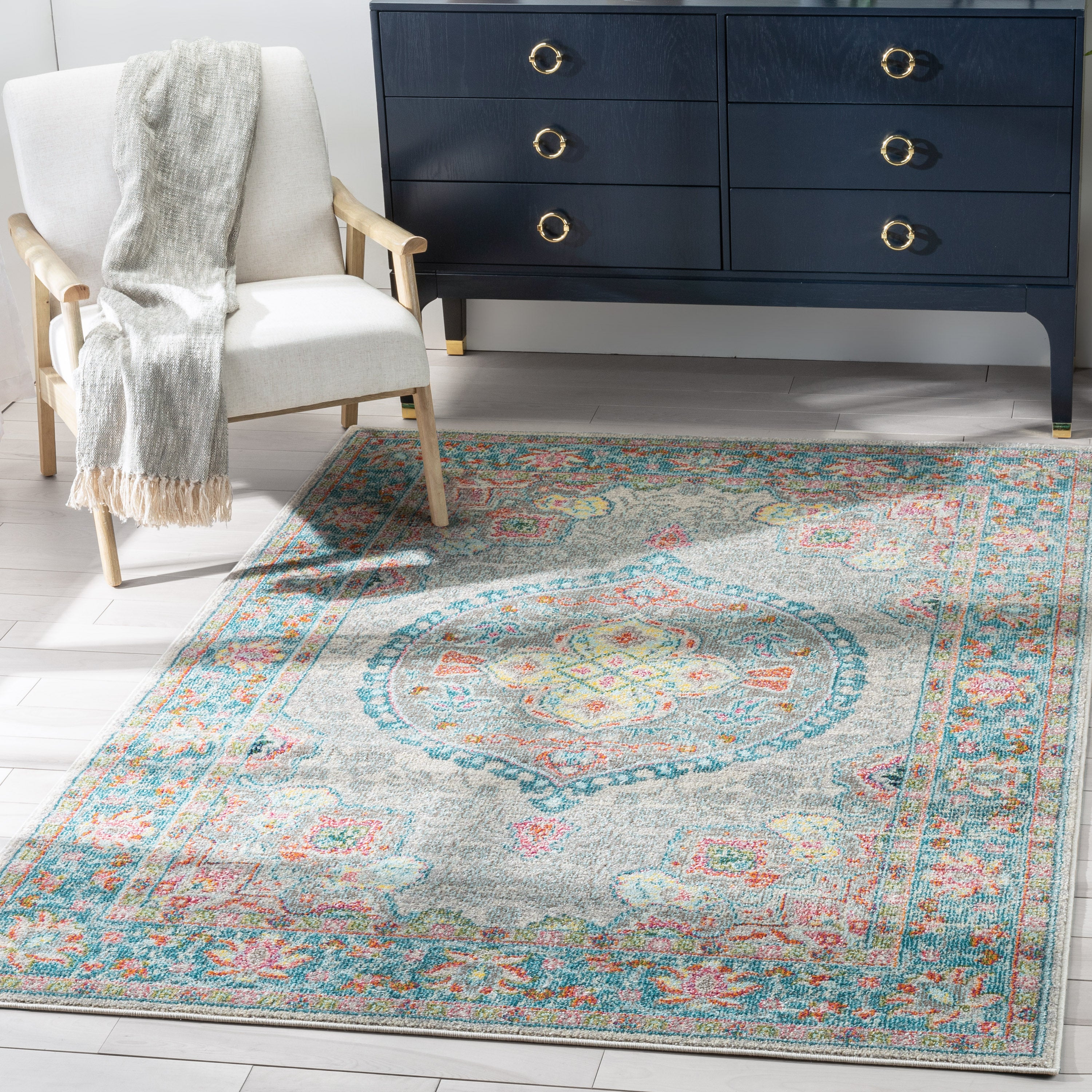 Payson Bohemian Oriental Persian Grey Teal Rug