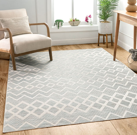 Amaya Modern Geometric Blue Flatweave Area  Rug