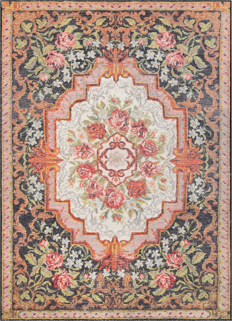 Lateren Eclectic Floral Black-Blush Machine Washable Rug By Chill Rugs 7'7" x 9'6"
