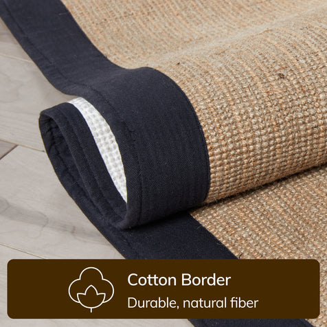 Sorel Farmhouse Non-Slip Natural-Fiber Natural Black 5' x 7' Border Rug