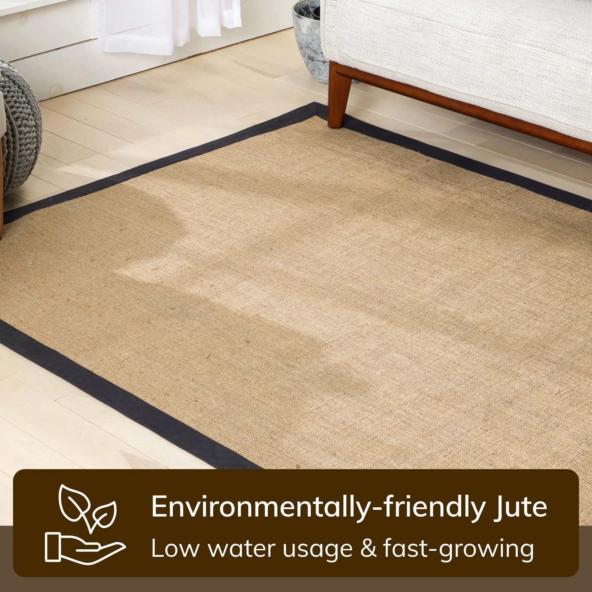 Sorel Farmhouse 5' x 7'  Non-Slip Natural-Fiber Natural Black Border Rug Well Woven