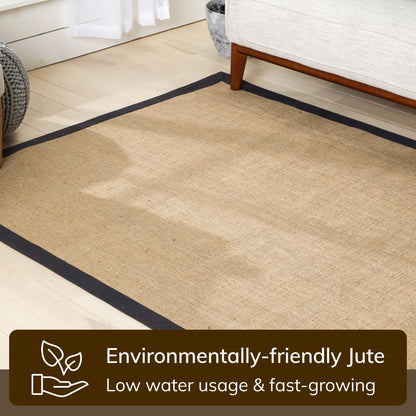 Sorel Farmhouse 5' x 7'  Non-Slip Natural-Fiber Natural Black Border Rug Well Woven