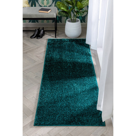 Chroma Glam Solid Ultra Soft Teal Multi-Textured Shimmer Pile Shag Rug