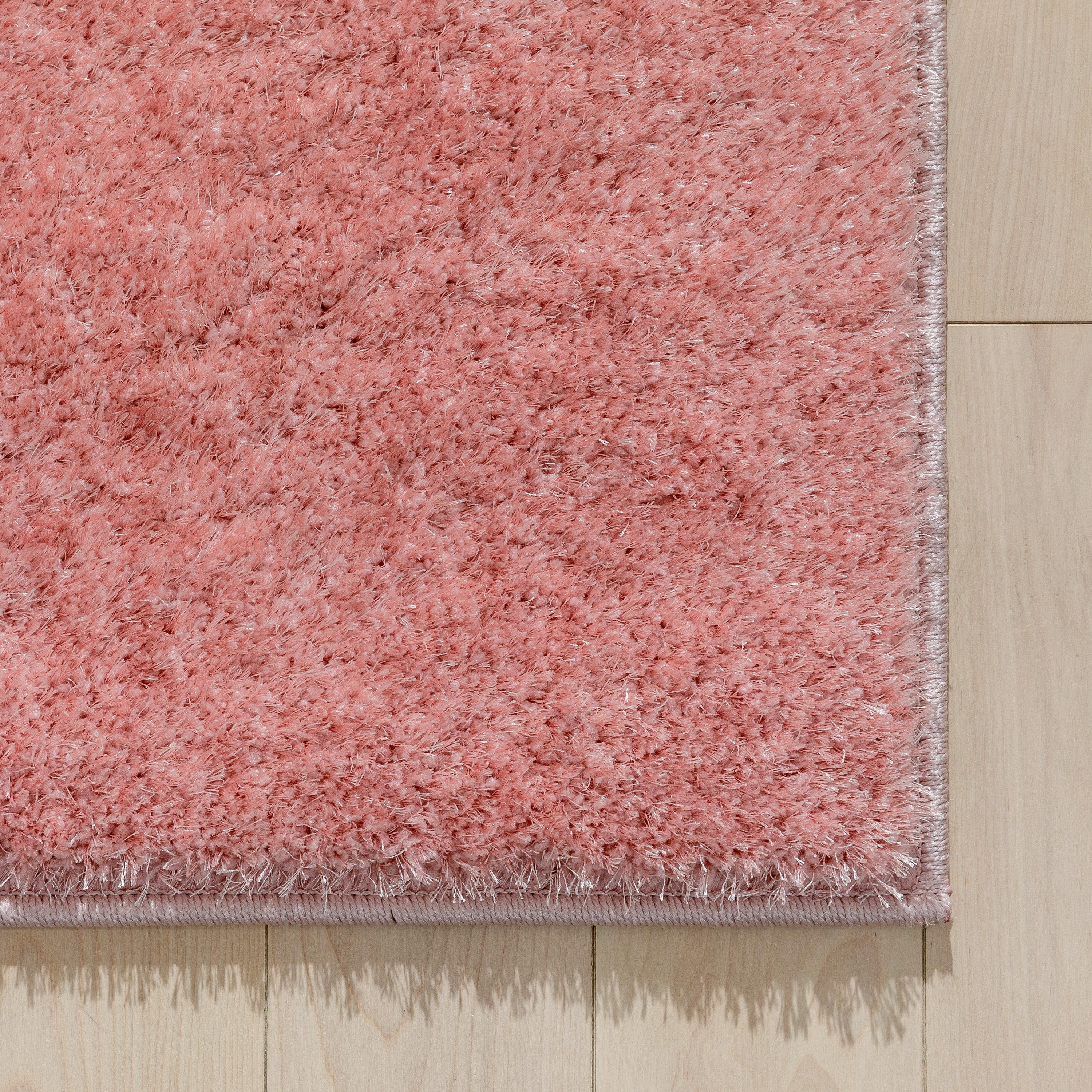 Chroma Glam Solid Ultra Soft Light Pink Multi-Textured Shimmer Pile Shag Rug