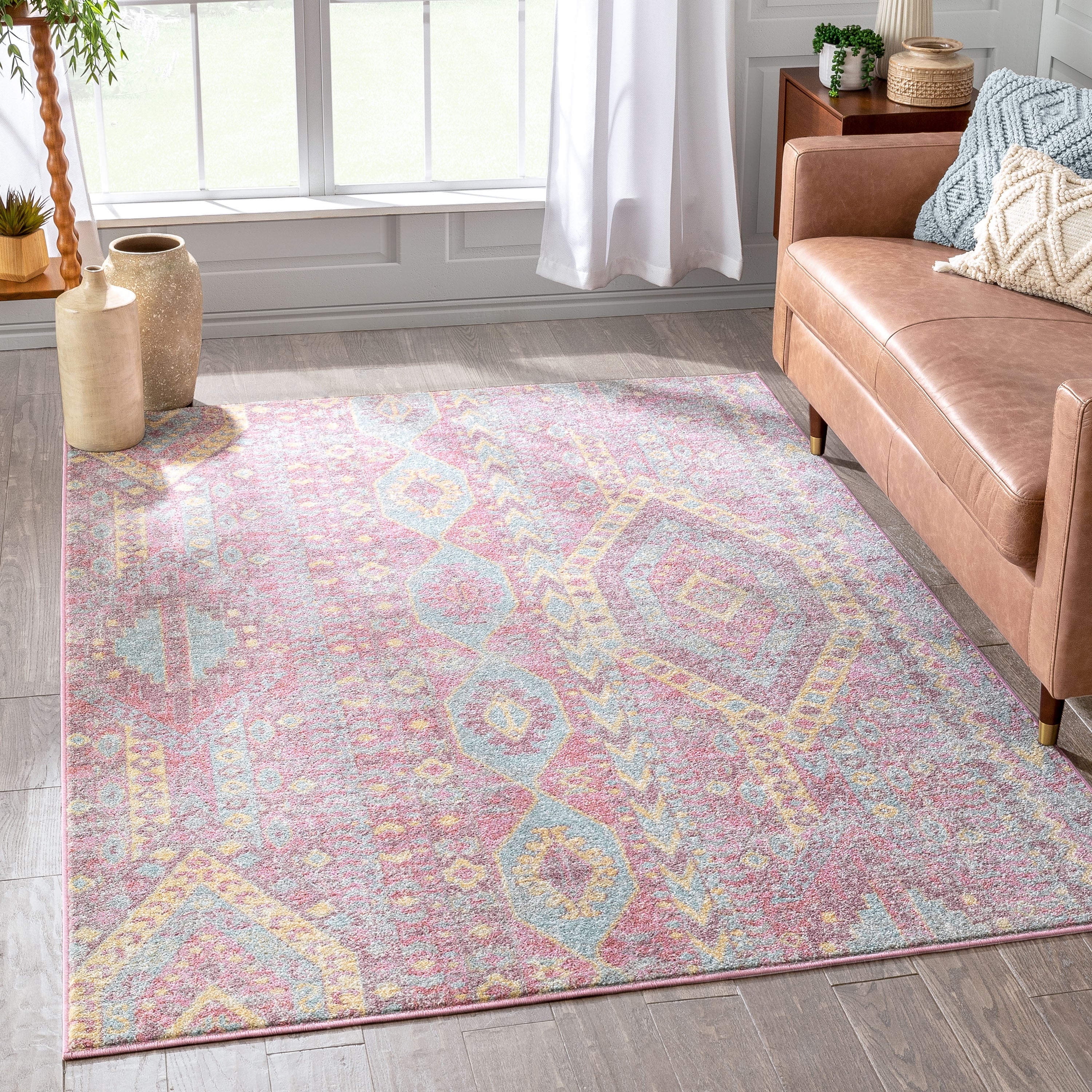 Otero Vintage Bohemian Aztec Tribal Blush Rug