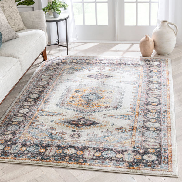 Roswell Bohemian Eclectic Aztec Beige Rug