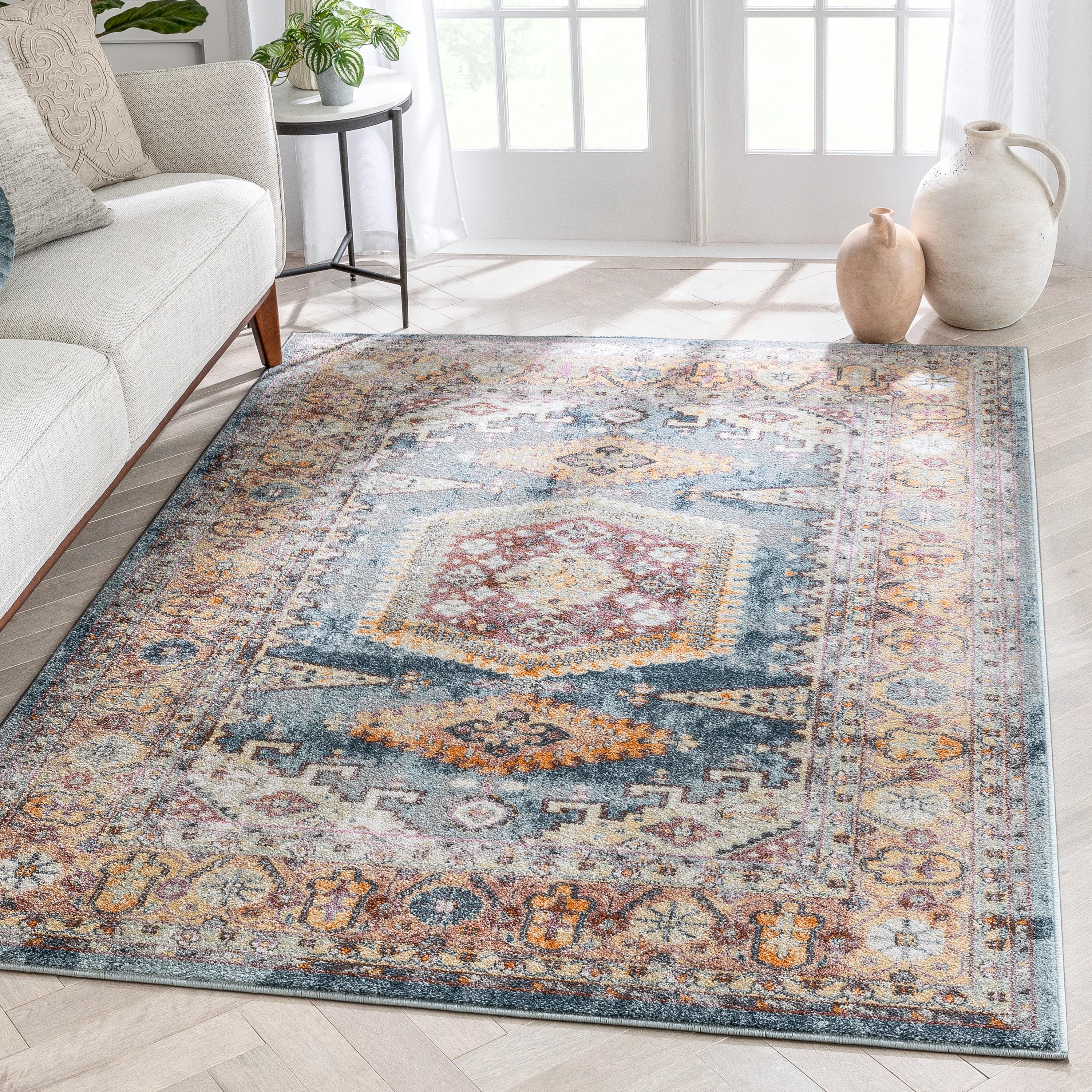 Roswell Bohemian Eclectic Aztec Blue Rug