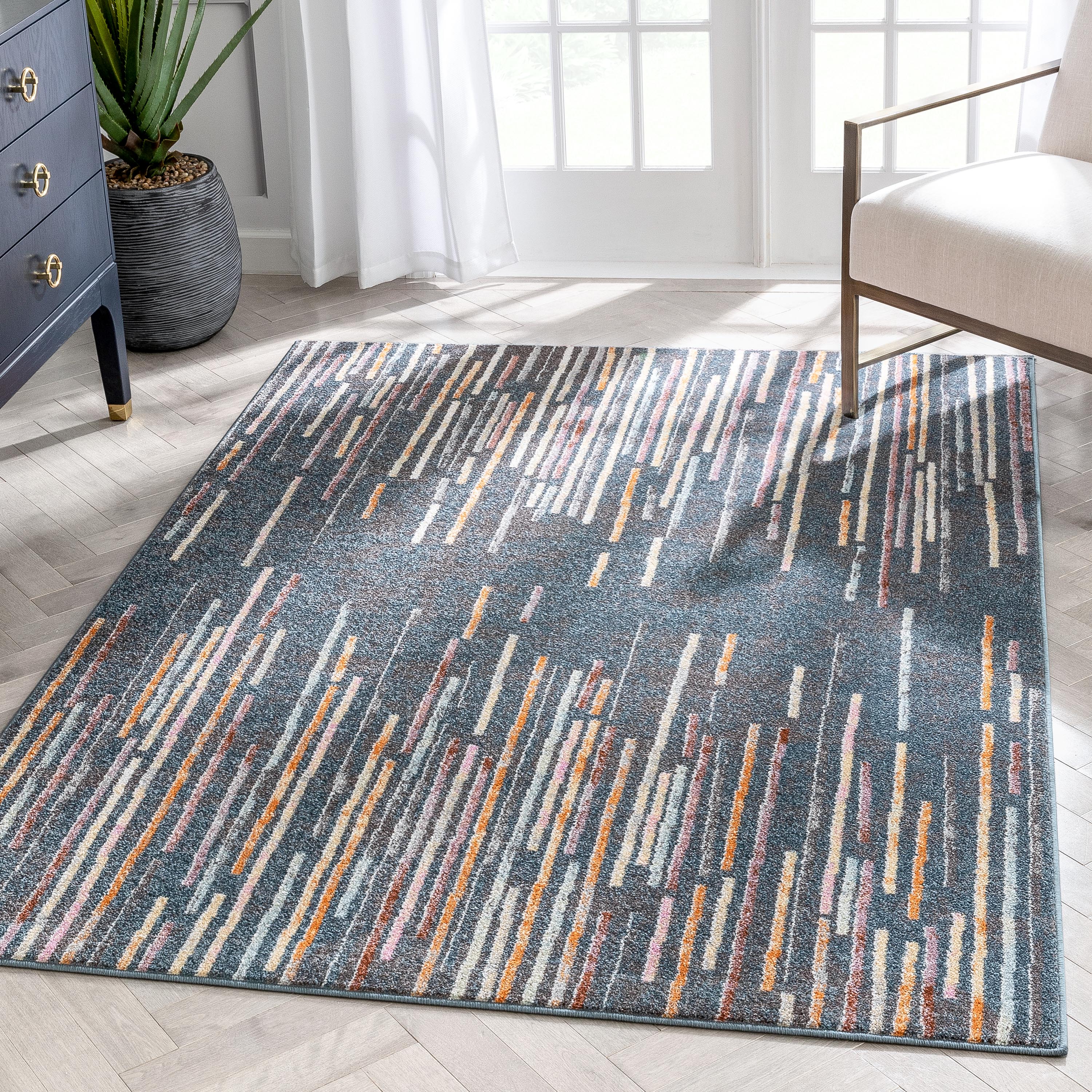 Estes Vintage Abstract Stripes Dark Blue Rug