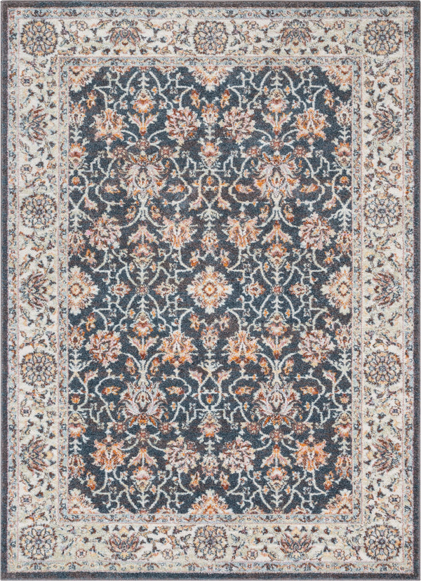 Corona Vintage Eclectic Floral Botanical Border Blue Rug