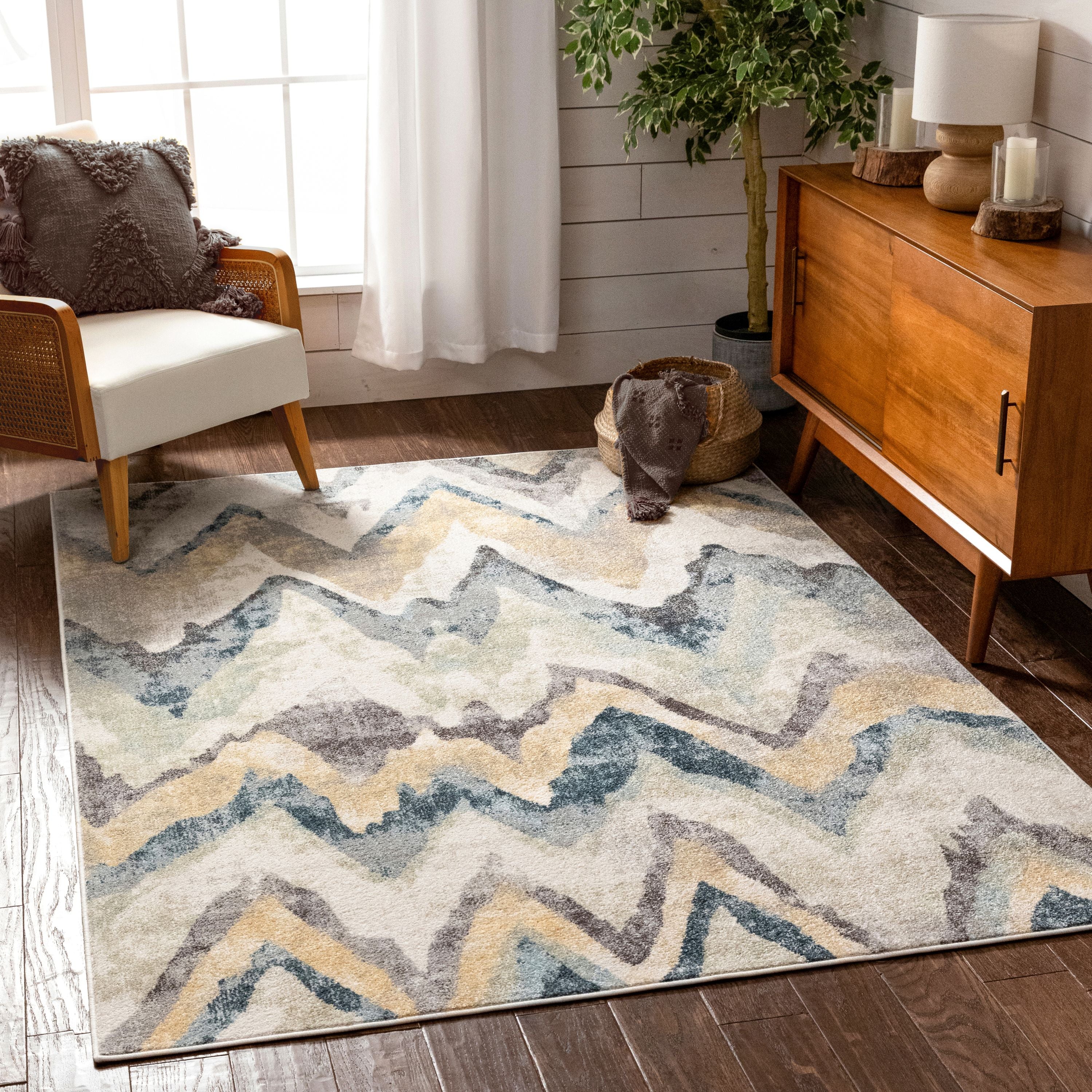 Pagosa Vintage Bohemian Chevron Pattern Beige Rug