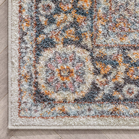 Corona Vintage Eclectic Floral Botanical Border Grey Rug