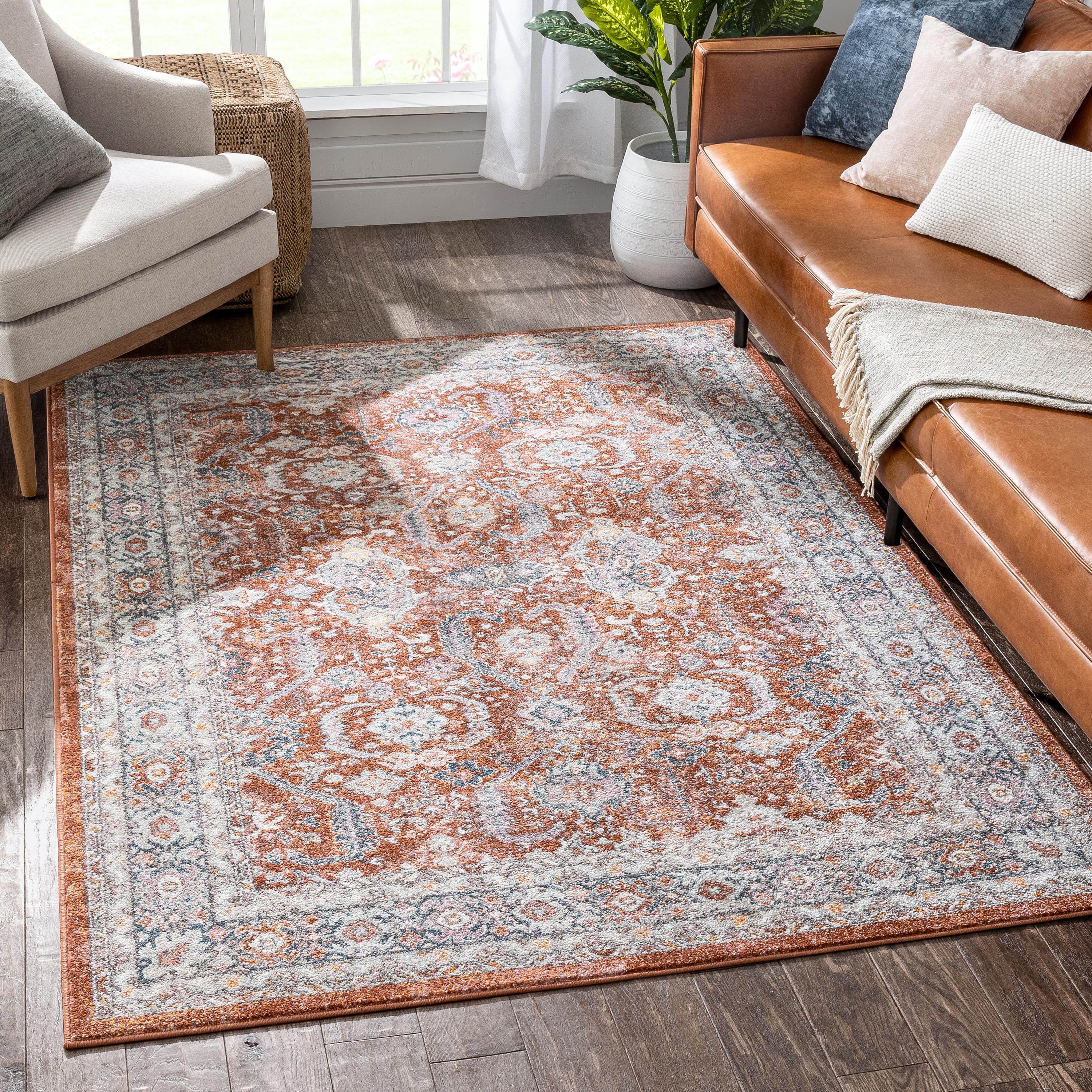 Salida Vintage Oriental Botanical Border Rust Rug