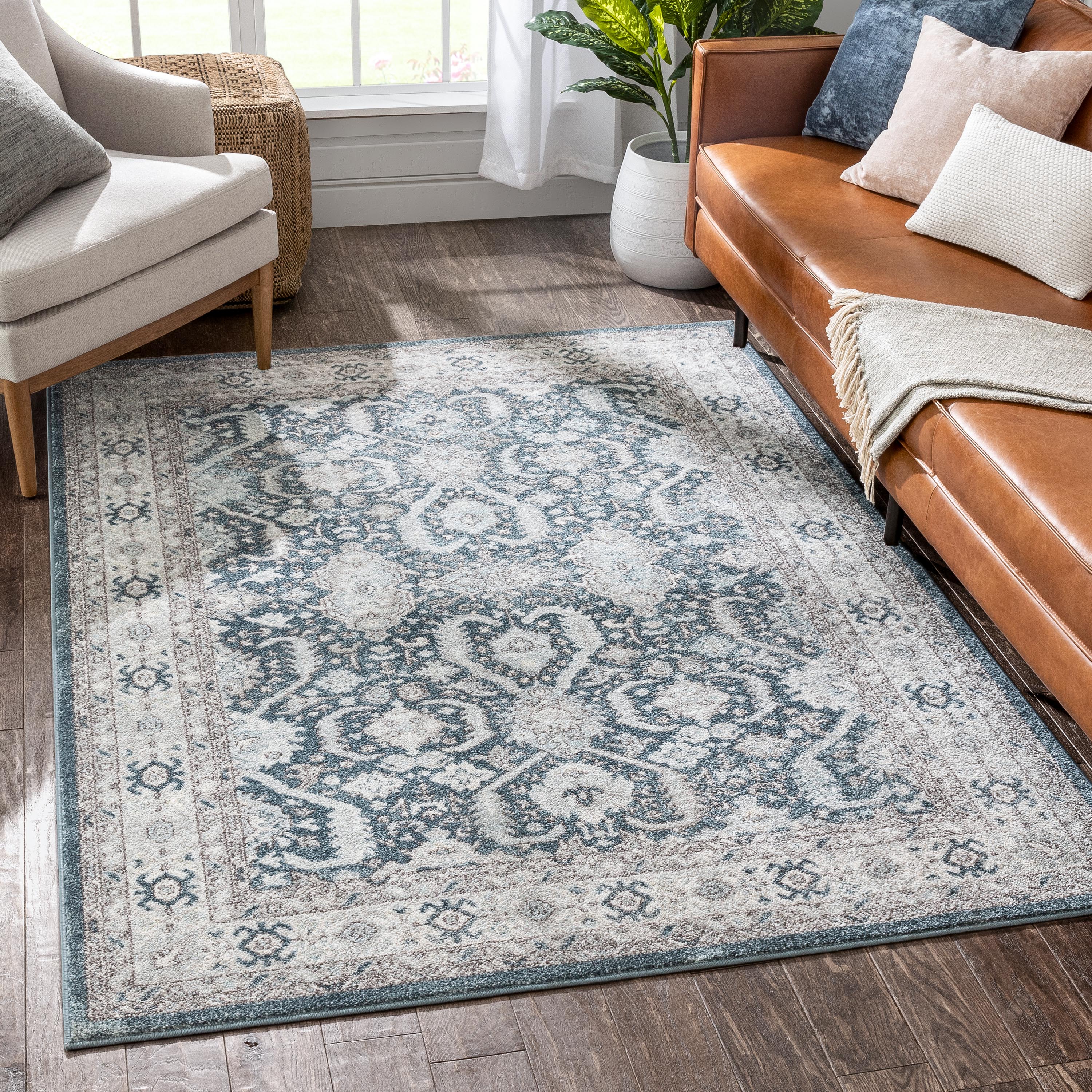 Salida Vintage Oriental Botanical Border Blue Rug