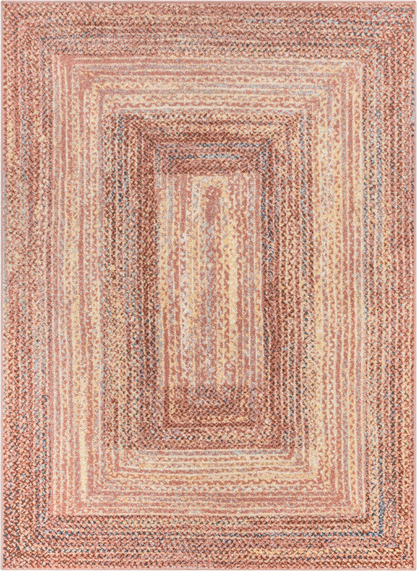 Chindi Bohemian Vintage Solid & Striped Multi-Color Blush Yellow Braided Pattern Rug