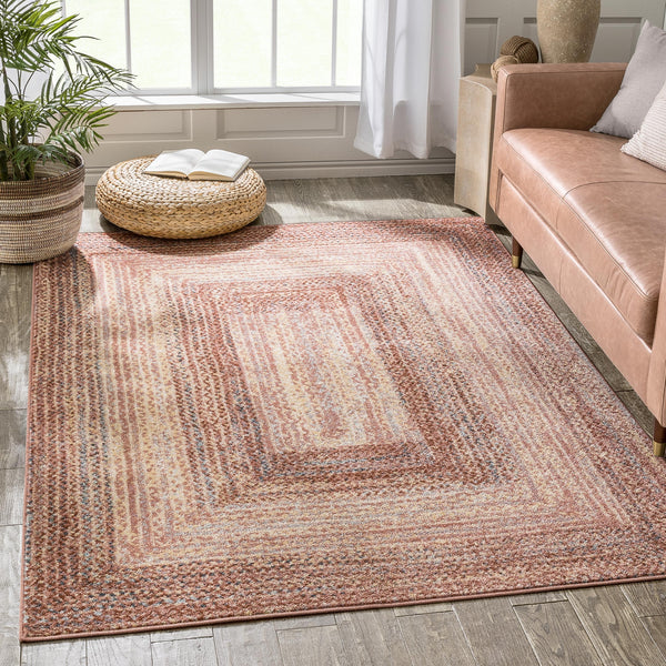 Chindi Bohemian Vintage Solid & Striped Multi-Color Blush Yellow Braided Pattern Rug