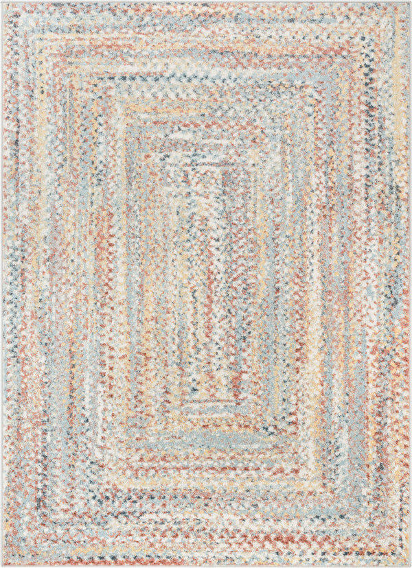 Chindi Bohemian Vintage Solid & Striped Multi-Color Light Blue Green Braided Pattern Rug