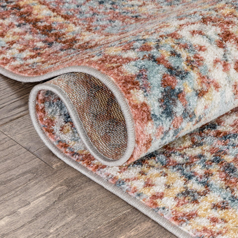 Chindi Bohemian Vintage Solid & Striped Multi-Color Blush Light Blue Braided Pattern Rug