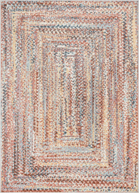 Chindi Bohemian Vintage Solid & Striped Multi-Color Blush Light Blue Braided Pattern Rug